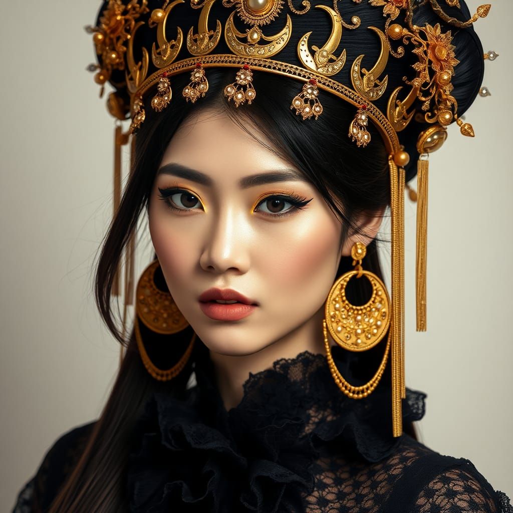 Chinese Woman with Golden Celestial Headpiece