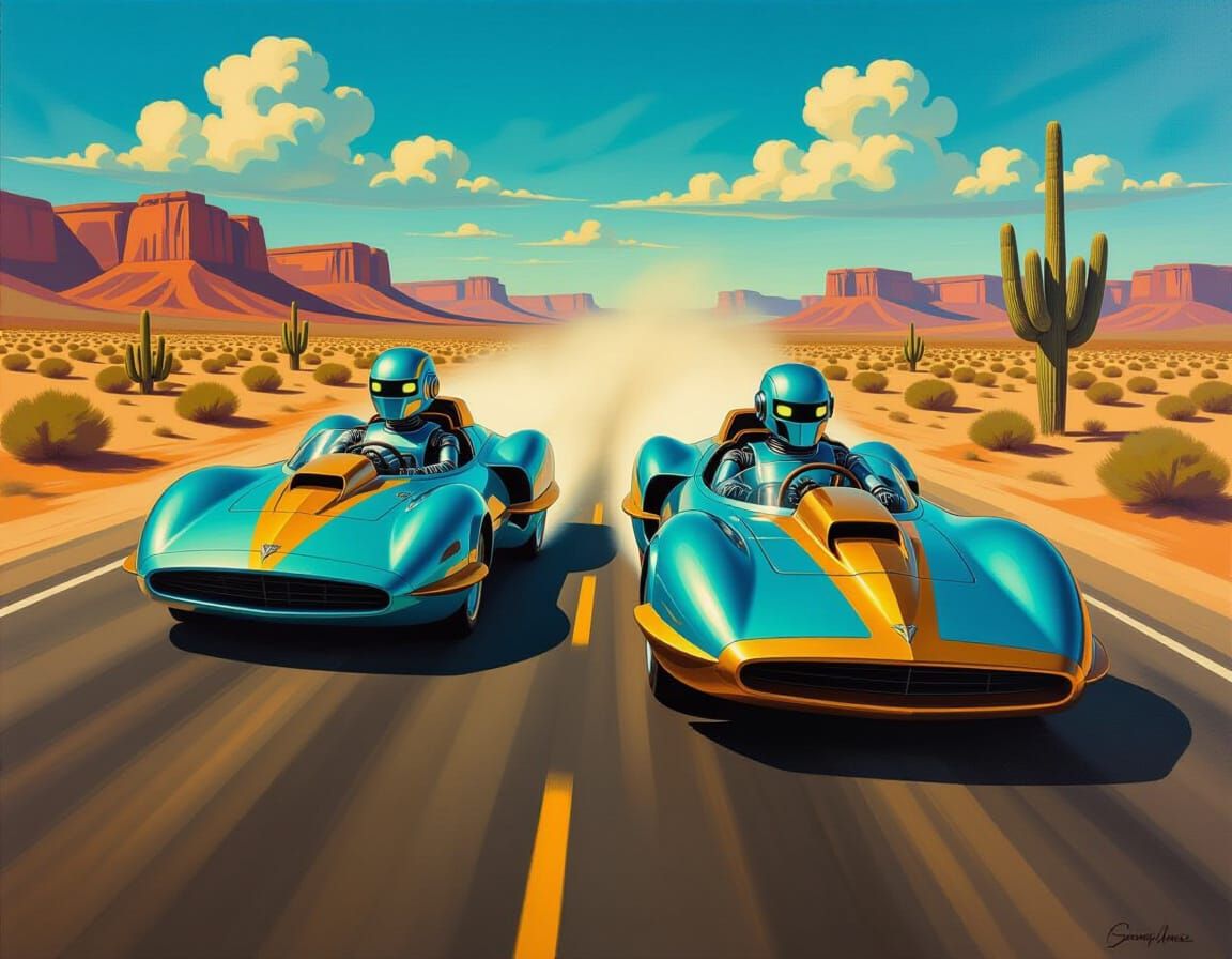 Robot Pilots Drag Race in Surreal Steampunk Style