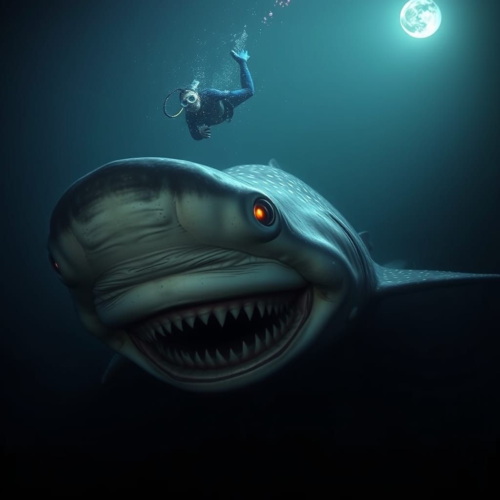 Glowing Sea Monster Emerge from Dark Ocean Depths