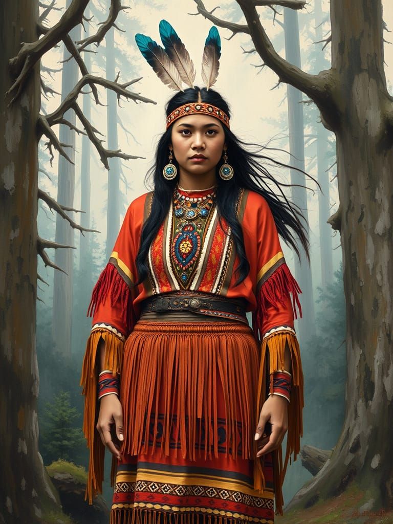 Tiger Lily in Emily Carr Style Forest Scene