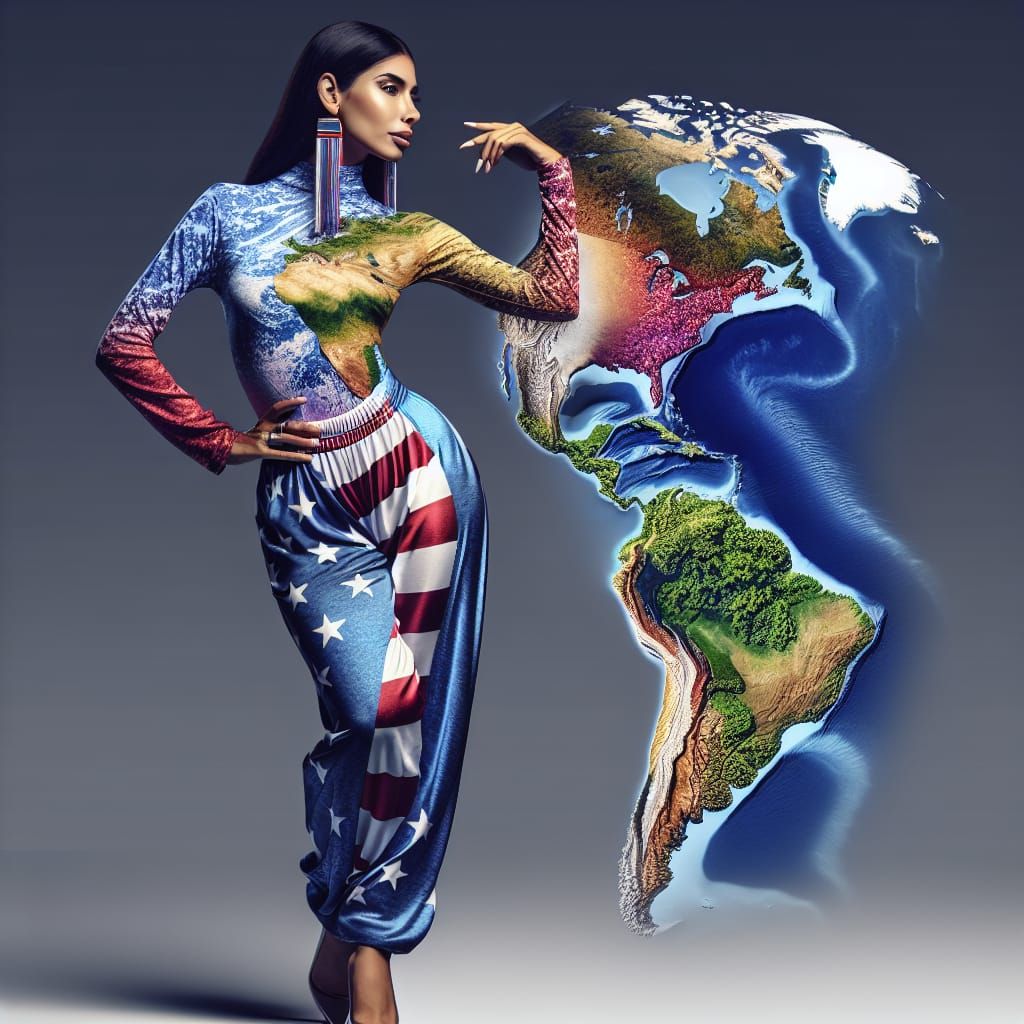 Hyperrealistic Lady in Pajamas, Merging Continents in a Vibr...