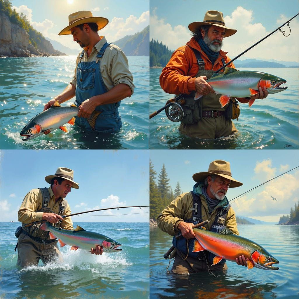 Coho Salmon Catch: Oil Painting by Gurney
