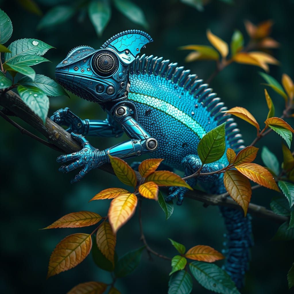 Cybernetic Chameleon Blends into Lush Foliage in Stunning Di...