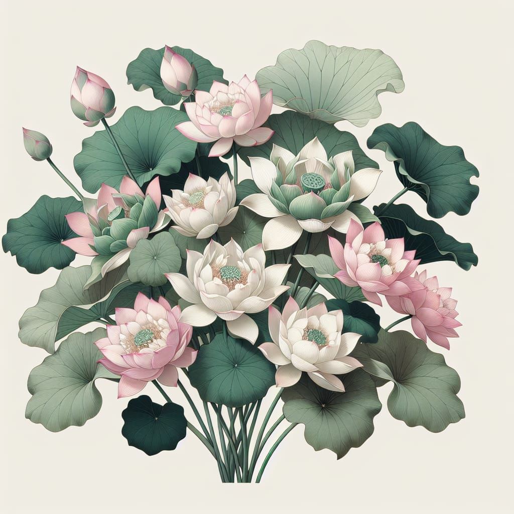 Minimalist Ikebana Arrangement with Lotus Flowers