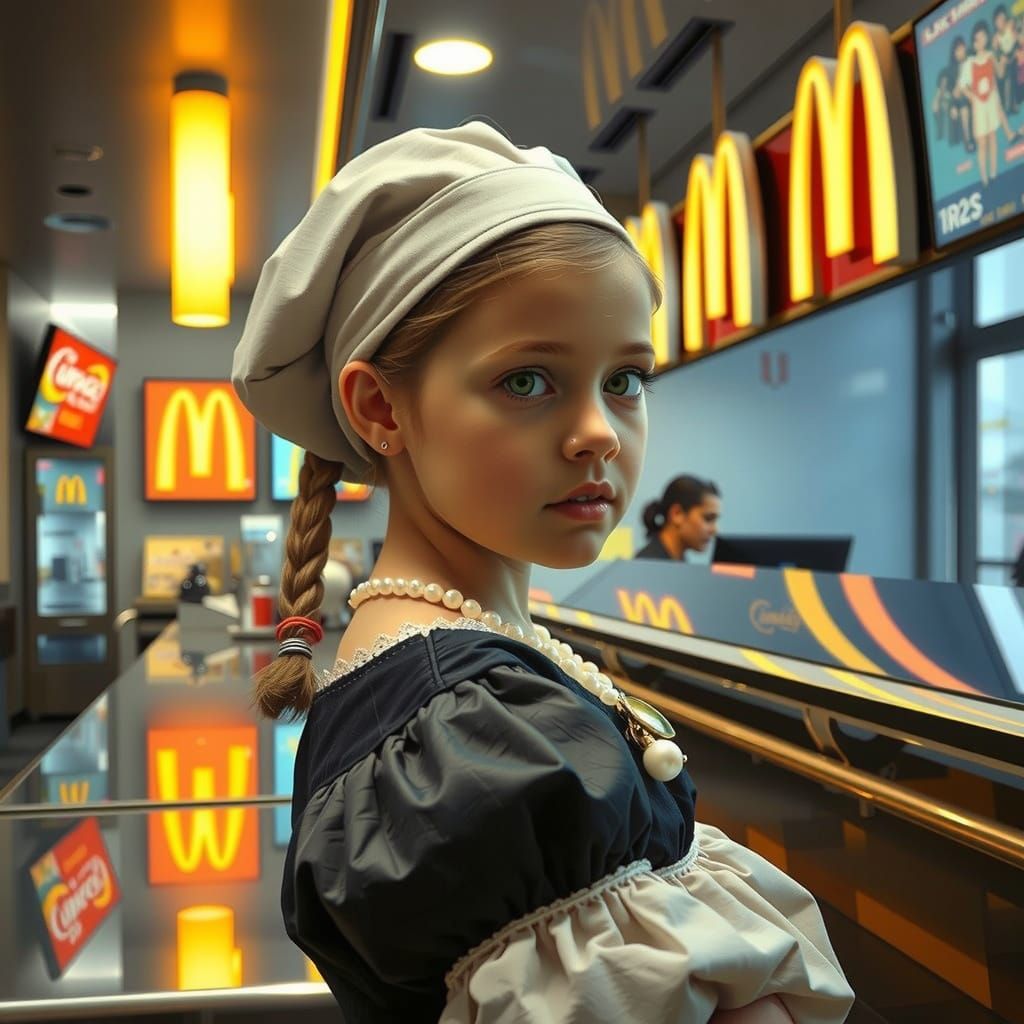 Girl in McDonald's Uniform with Pearl Earring, in Dutch Mast...