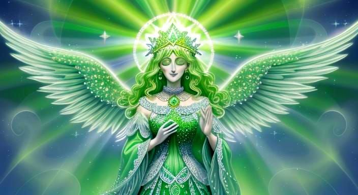 Glowing Green Angel with Shamrock Background