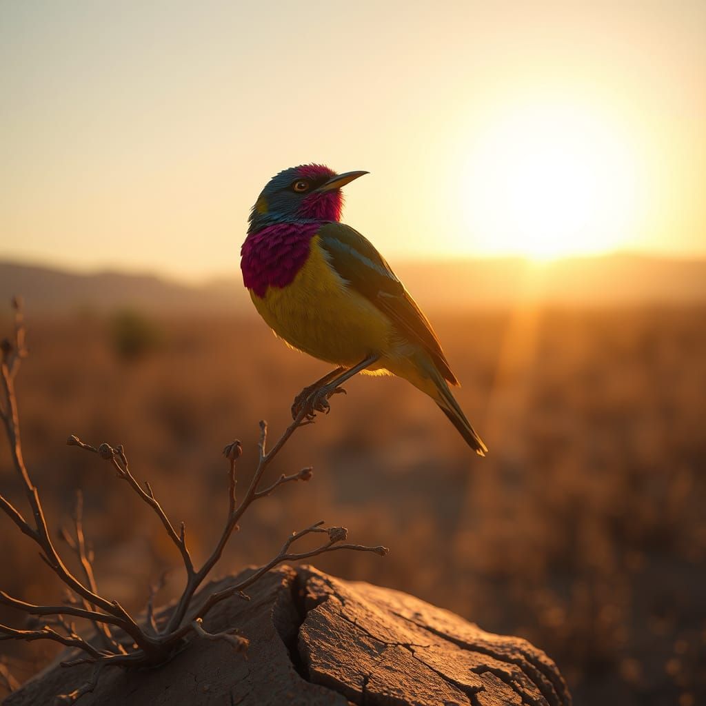 Gouldian Finch on Dry Bush in Dark Fantasy Style