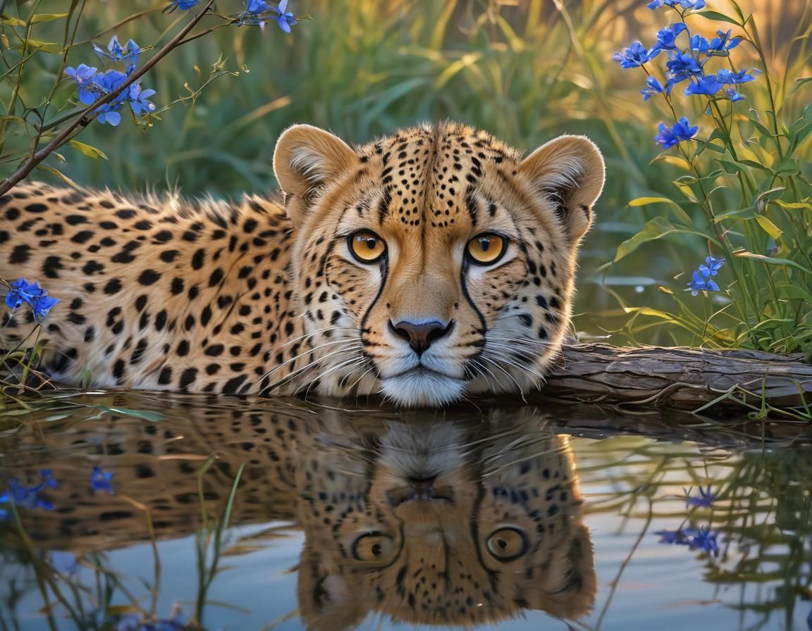 Silk Cheetah in Jungle: Dreamy Watercolor Artwork