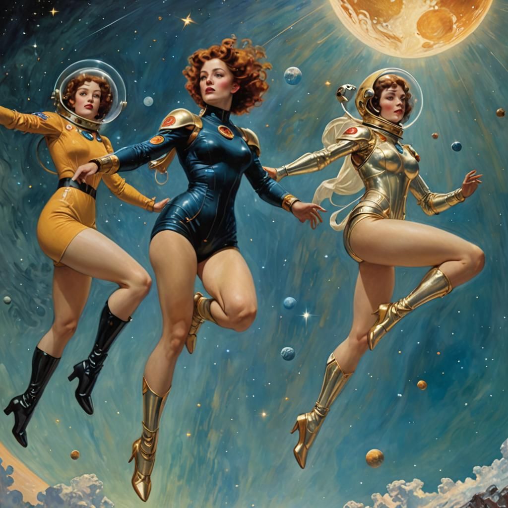 Woman in Space Art Nouveau Style