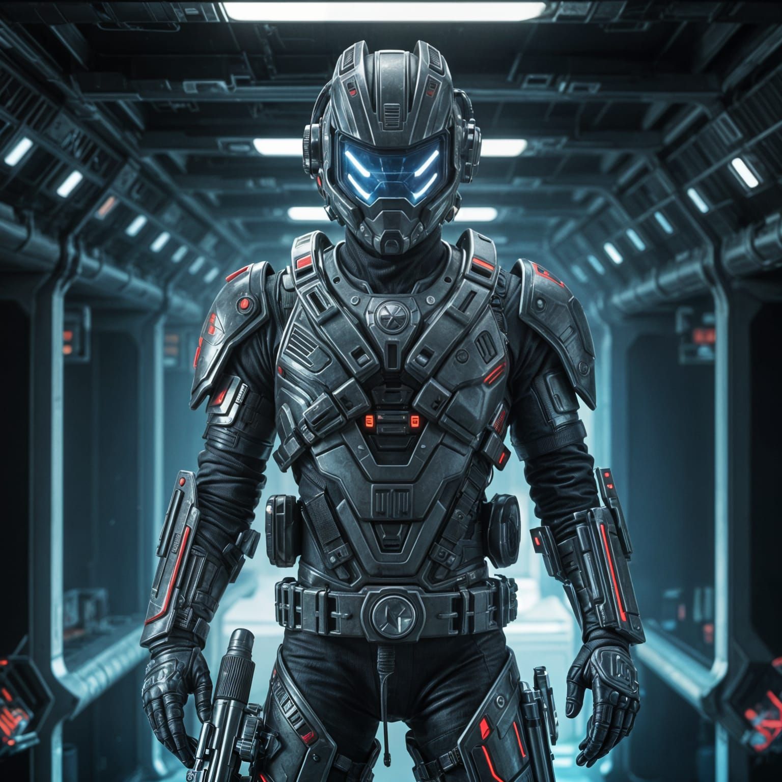 Futuristic Soldier in Neon Cyberpunk City with Jetpack