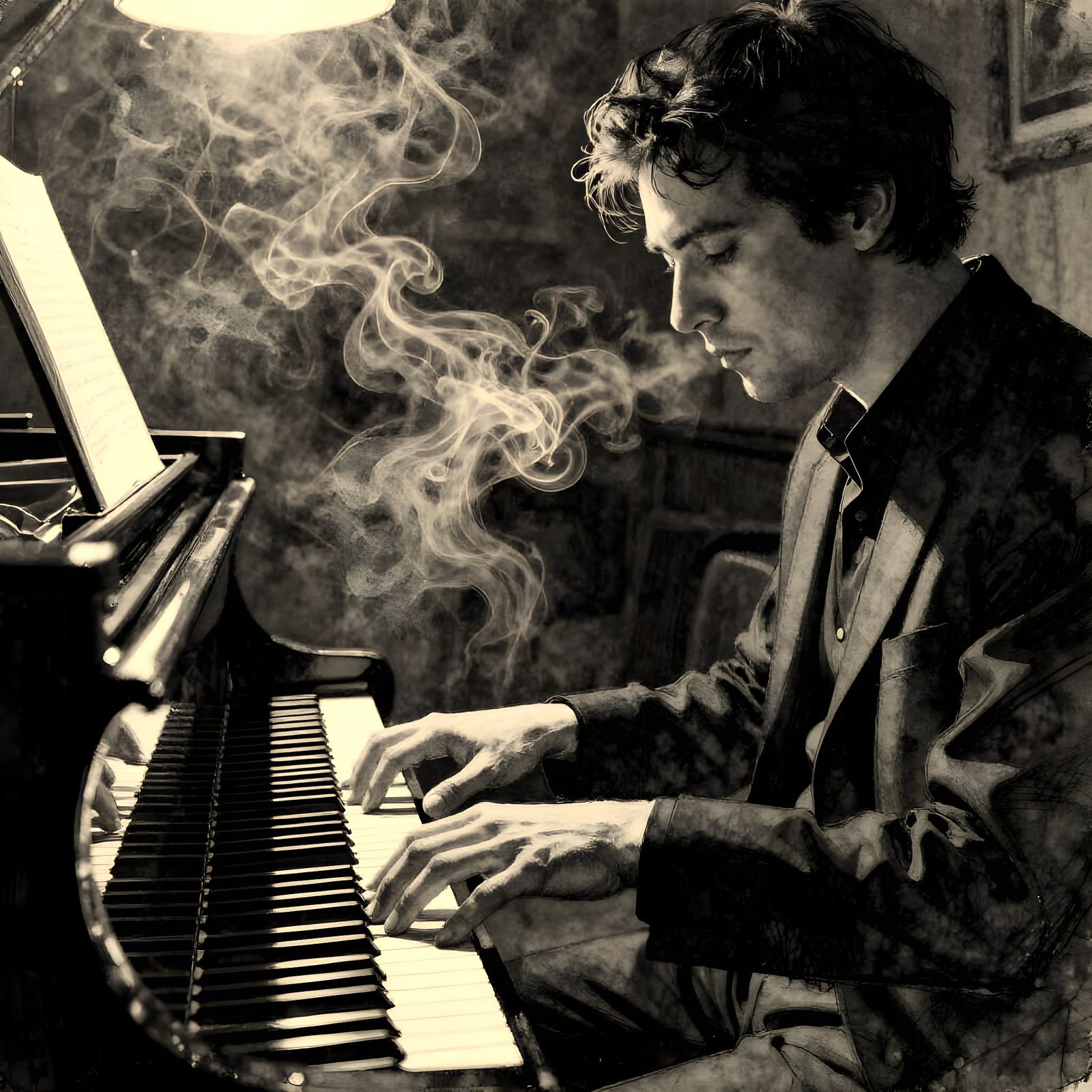 Jazz Pianist in Dimly Lit Club After Hours