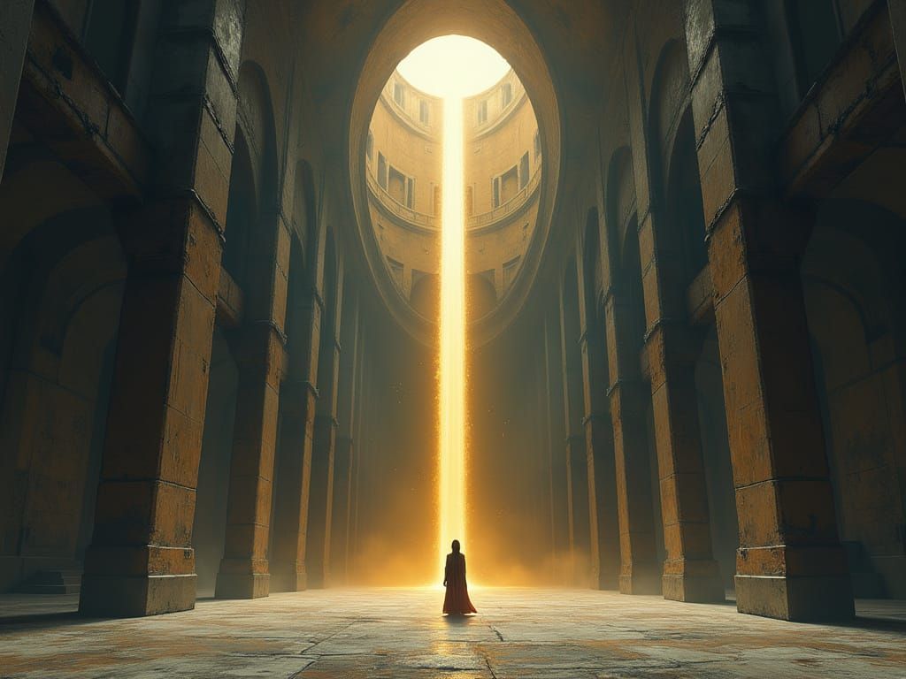 Golden Light Pierces Baroque Brutalist Arena