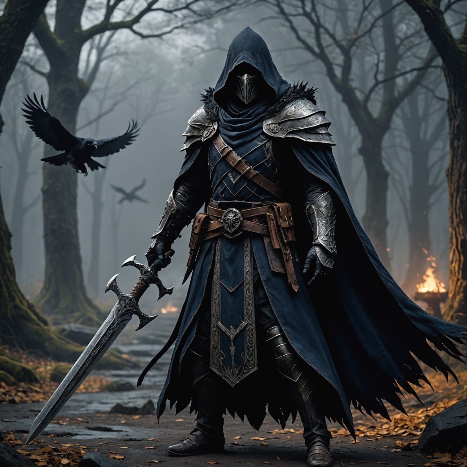 Armored Raven Knight with Greatsword in Fantasy Art