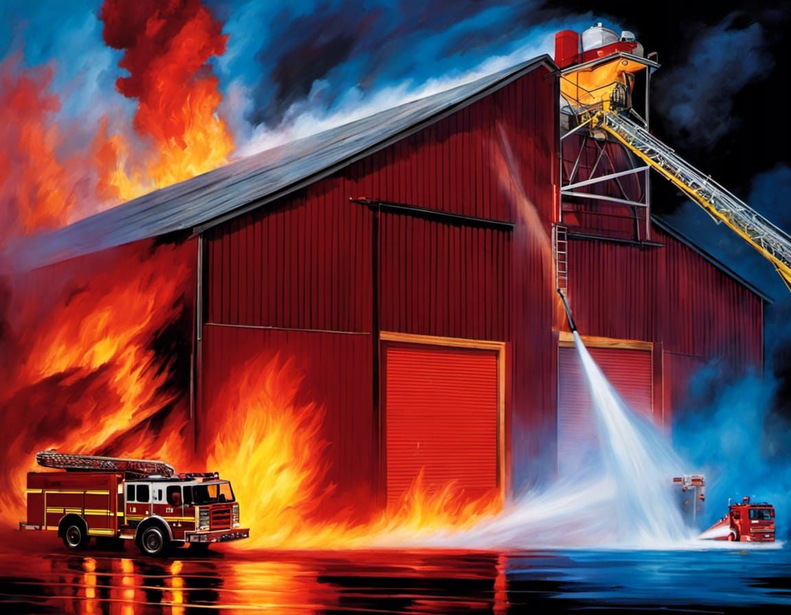 Firefighters Battle Warehouse Fire with Water Cannon