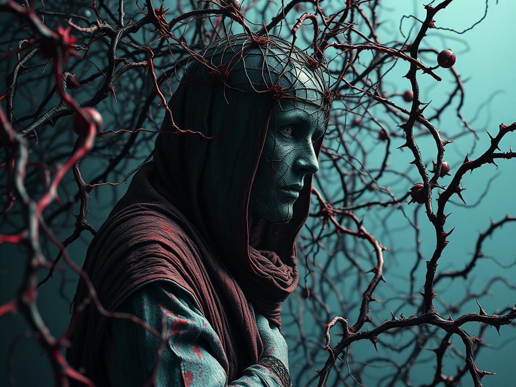 Fractured Mind Maze: Wire Art in Crimson and Cobalt