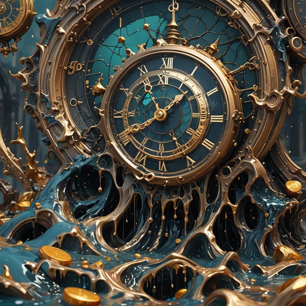 Surreal Melting Clock in Detailed Digital Painting