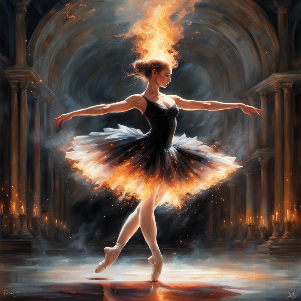 Elegant Ballerina Emanating Flame Sparks, Fine Art