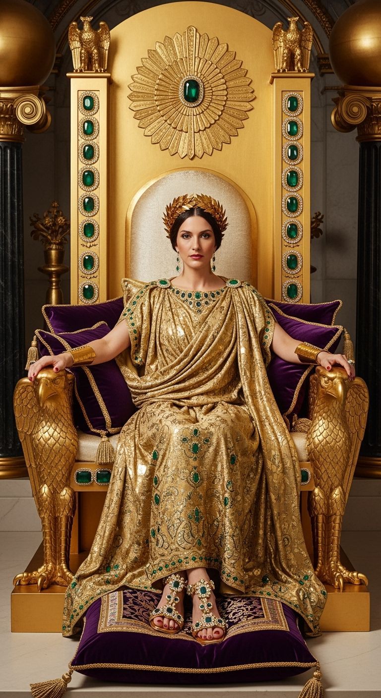 Roman Empress on Jeweled Throne, Photorealistic Style