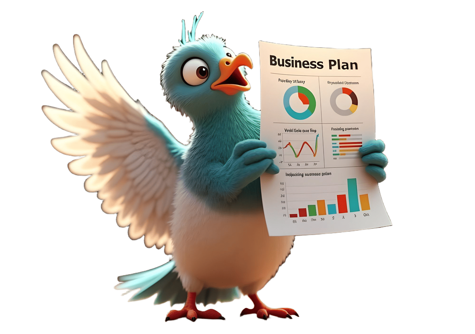 Confused Pigeon with Business Plan, Pixar Style