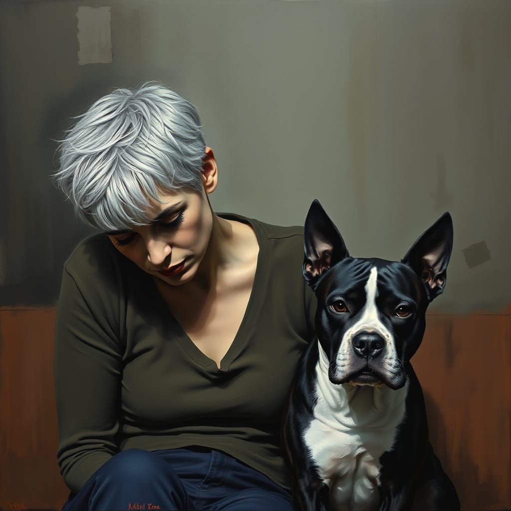 Melancholic Woman with Dog in Rothko Style