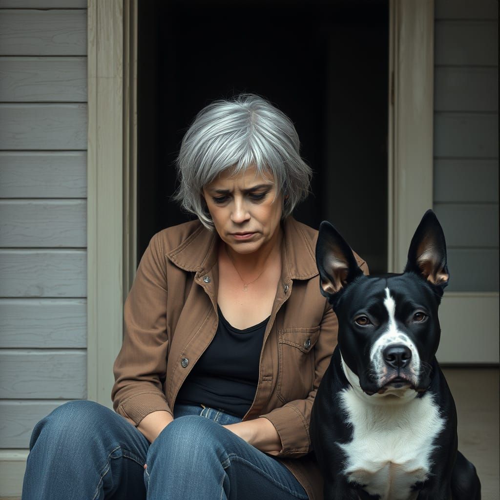 Melancholic Woman with Dog in Rothko-Hopper Style