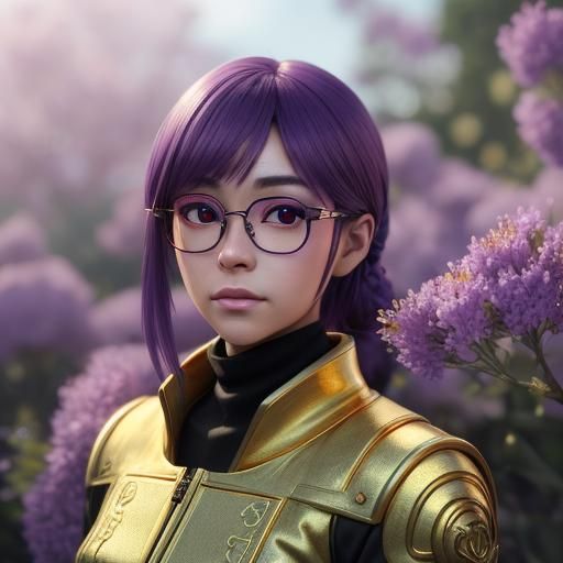 Woman's Face with Floral Reflections in Anime Style