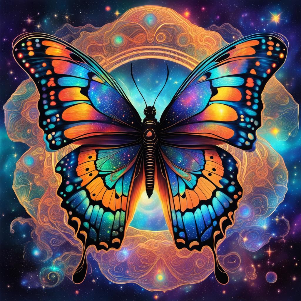 Holographic Butterfly in Cosmic Astral Illustration