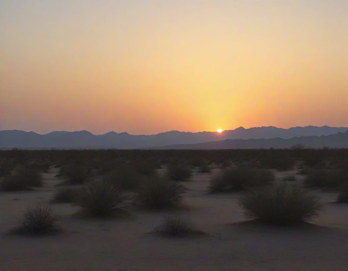 Serene Desert Sunrise in Warm Light