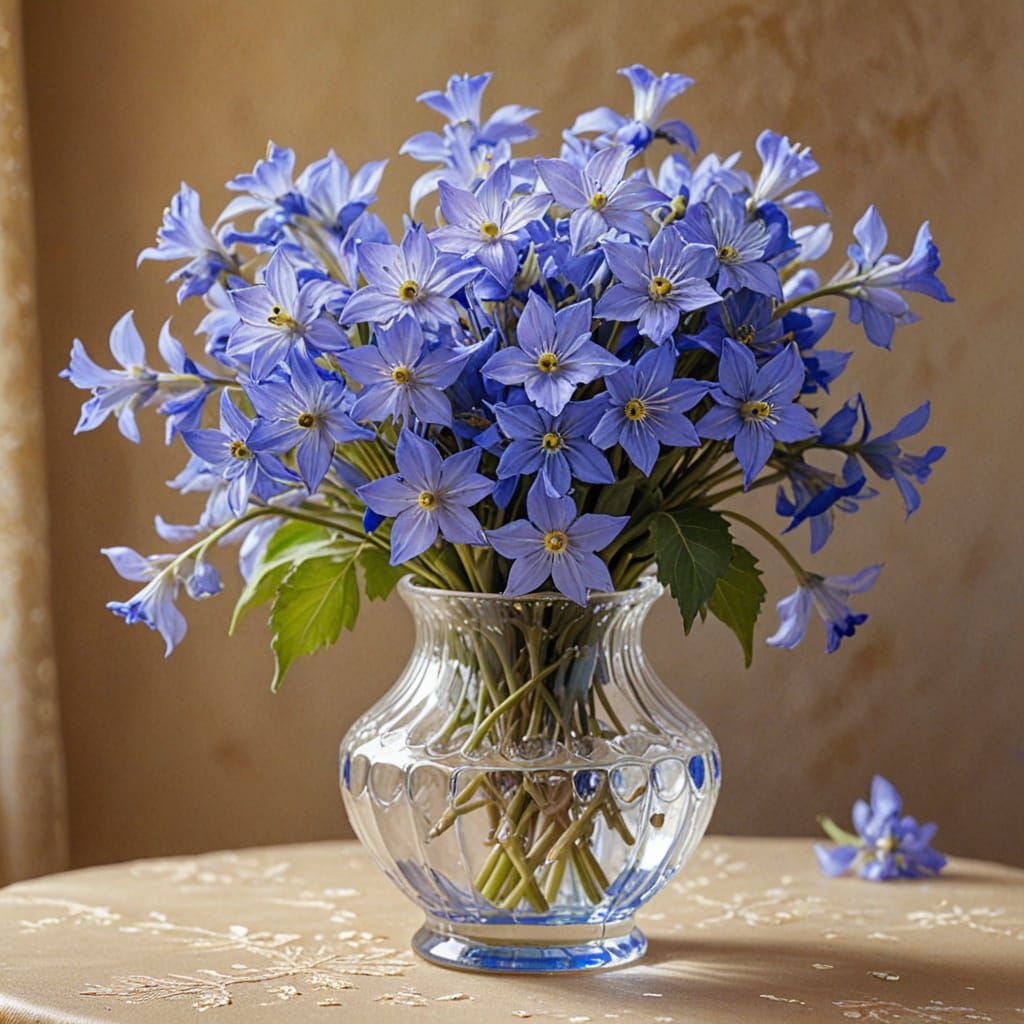 Bluebells in Crystal Vase, Impressionist Still Life