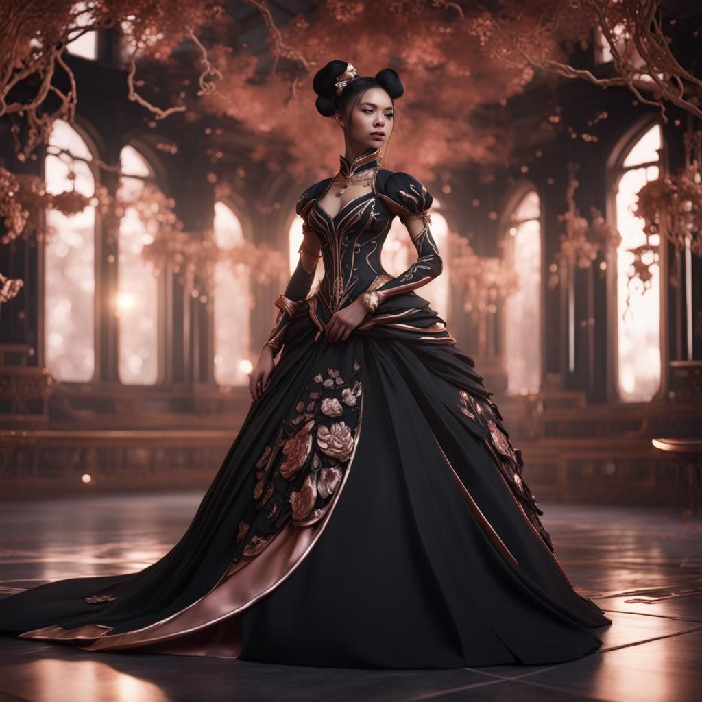 Kitsune Princess in Black and Rose Gold Dress