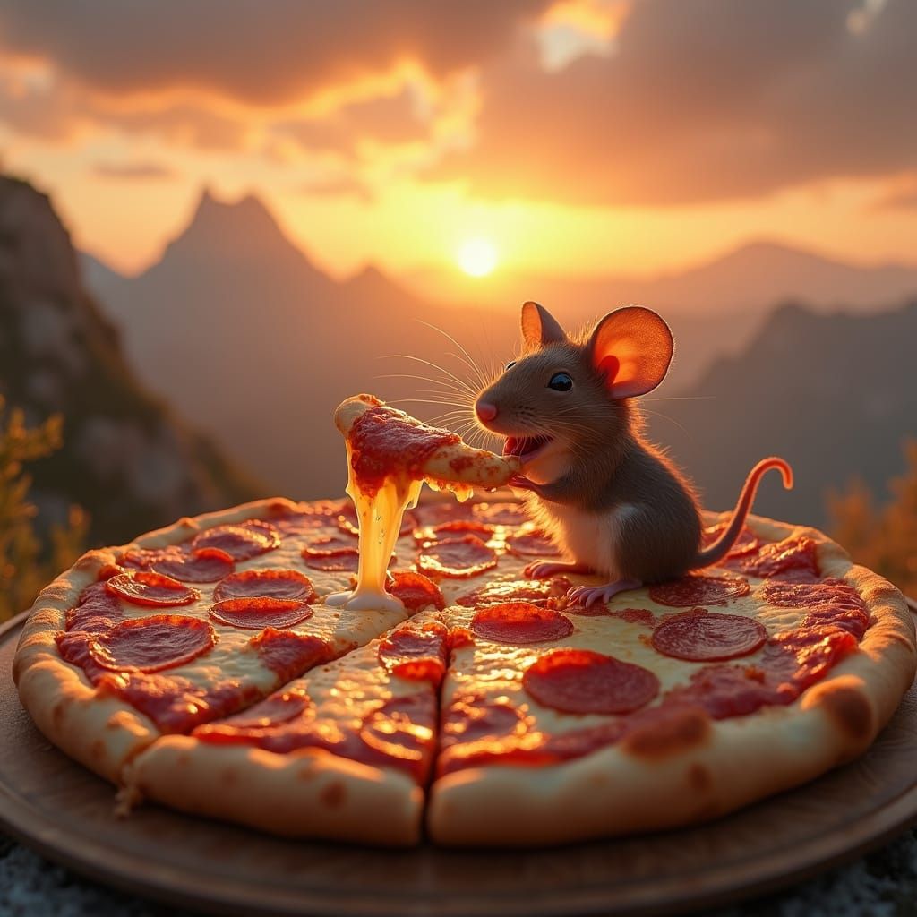 Skull Pizza with Mouse in Melting Landscape