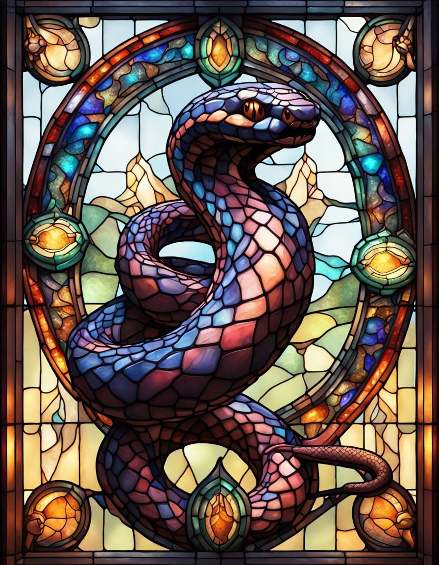 Stained Glass Snake in Detailed Matte Painting