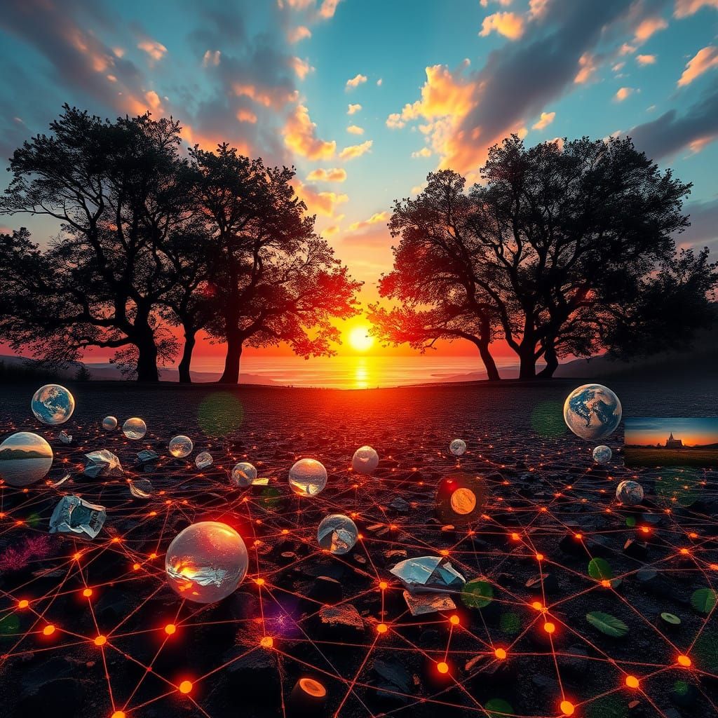 Dreamlike Bio-Art Collage with Glowing Connections