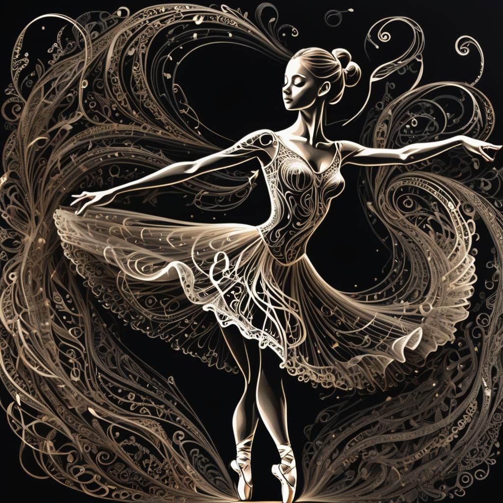 Ballerina Made of Musical Notes in Line Art