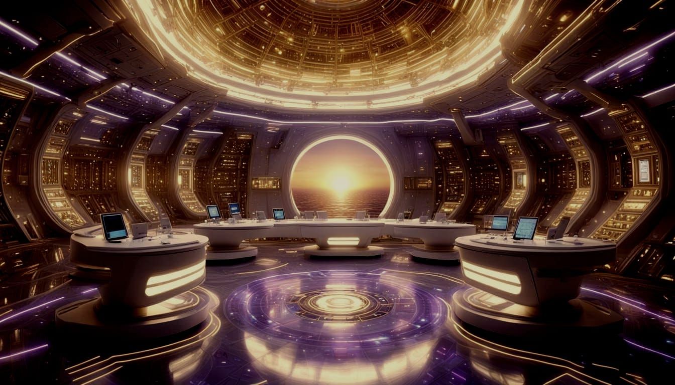 Futuristic Seascape Laboratory in Holographic Style