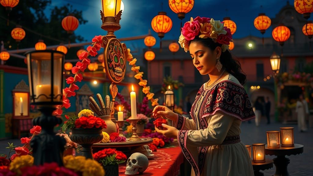 Day of the Dead Altar in Folk Art Style