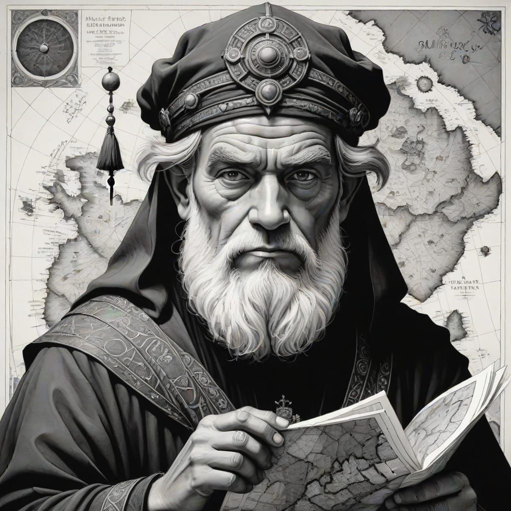 Mysterious Scholar with a Map of Thoughts