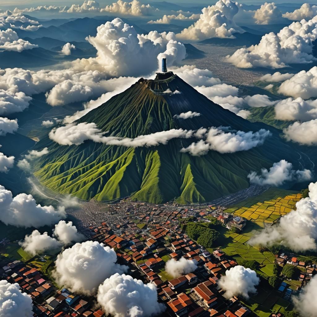 Guatemalan Village Under Vulcan Mountain: Hyperrealistic Vie...