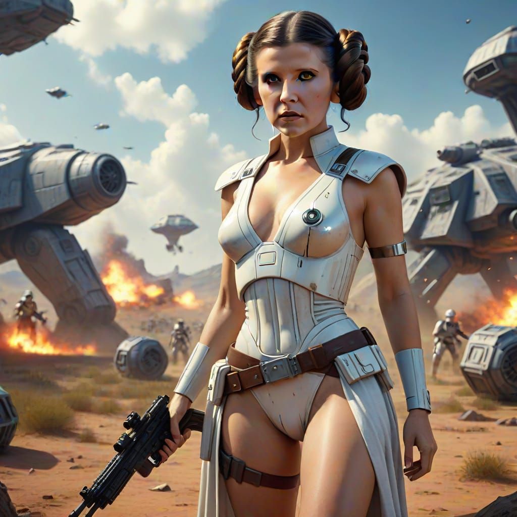 Princess Leia in Cinematic Hyperrealism on a Fantastical Bat...