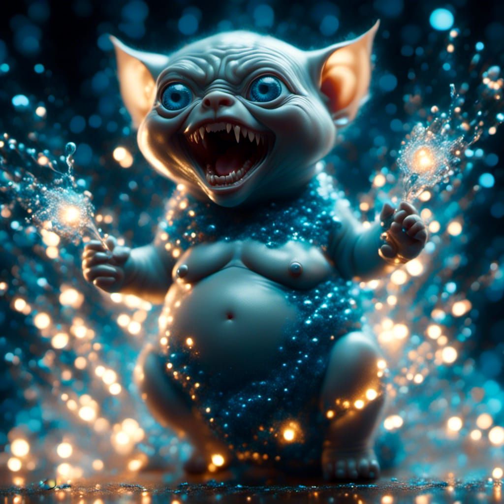 Glowing Kitten Portrait in Bizarre Style