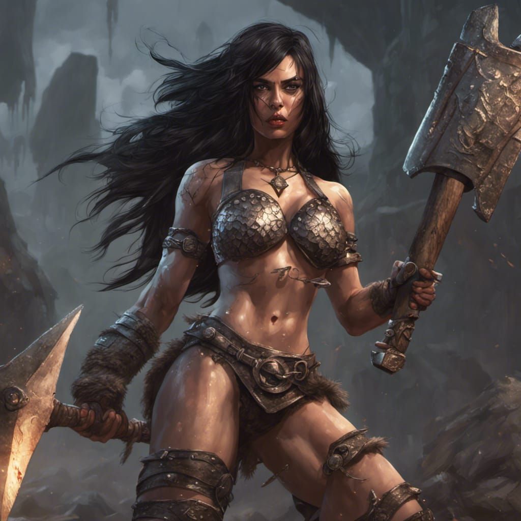Female Barbarian with Axe: Dark Fantasy Concept Art