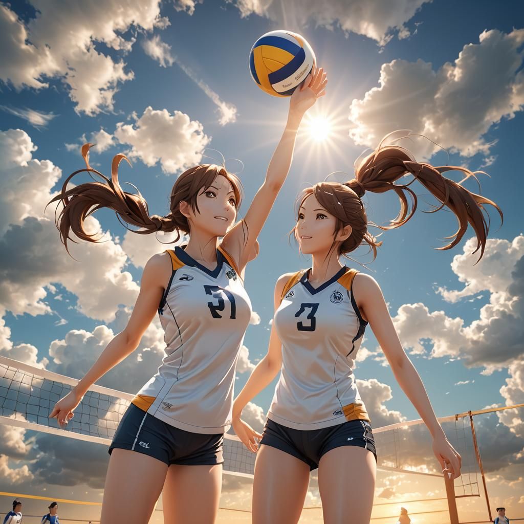 Anime Volleyball Girls in Hyper-Realistic 3D Art