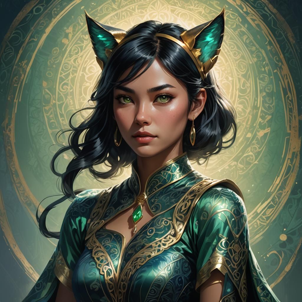 Cat-Eared Girl Portrait with Volumetric Lighting