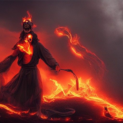 Hades Walks Cerberus Through Flames