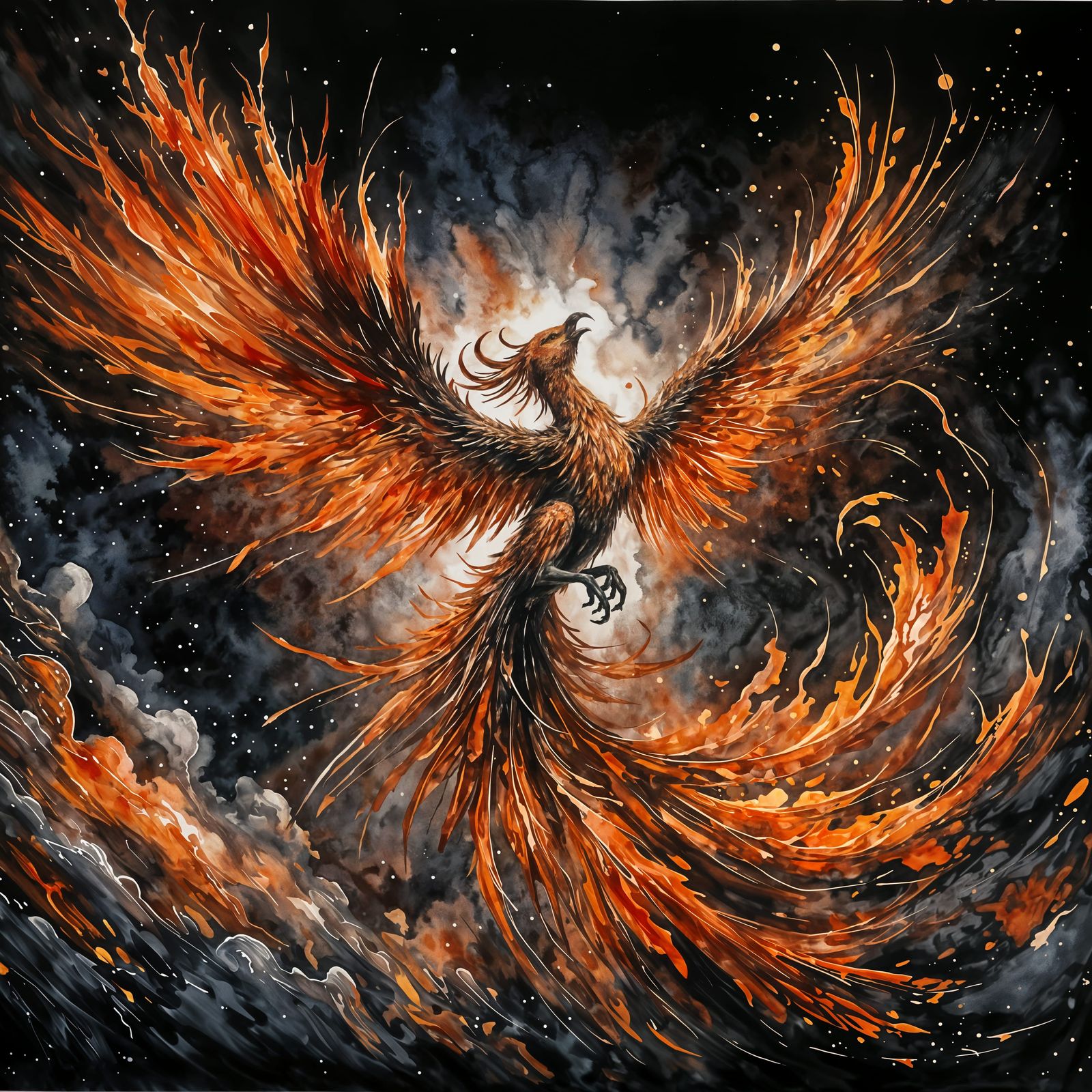 Fiery Phoenix Soaring in the Night Sky