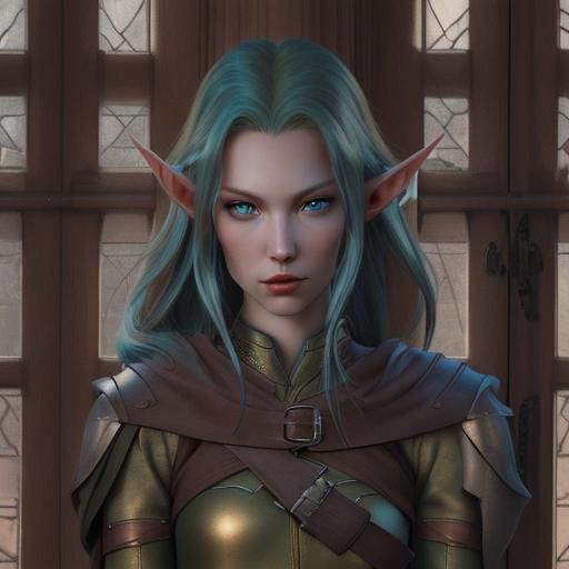 Auburn-Haired Elf Rogue in Academic Art Style