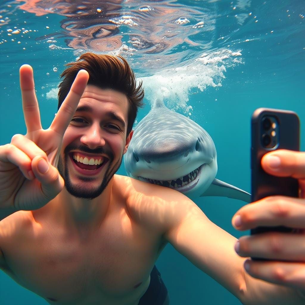 Underwater Selfie Interrupted by Shark
