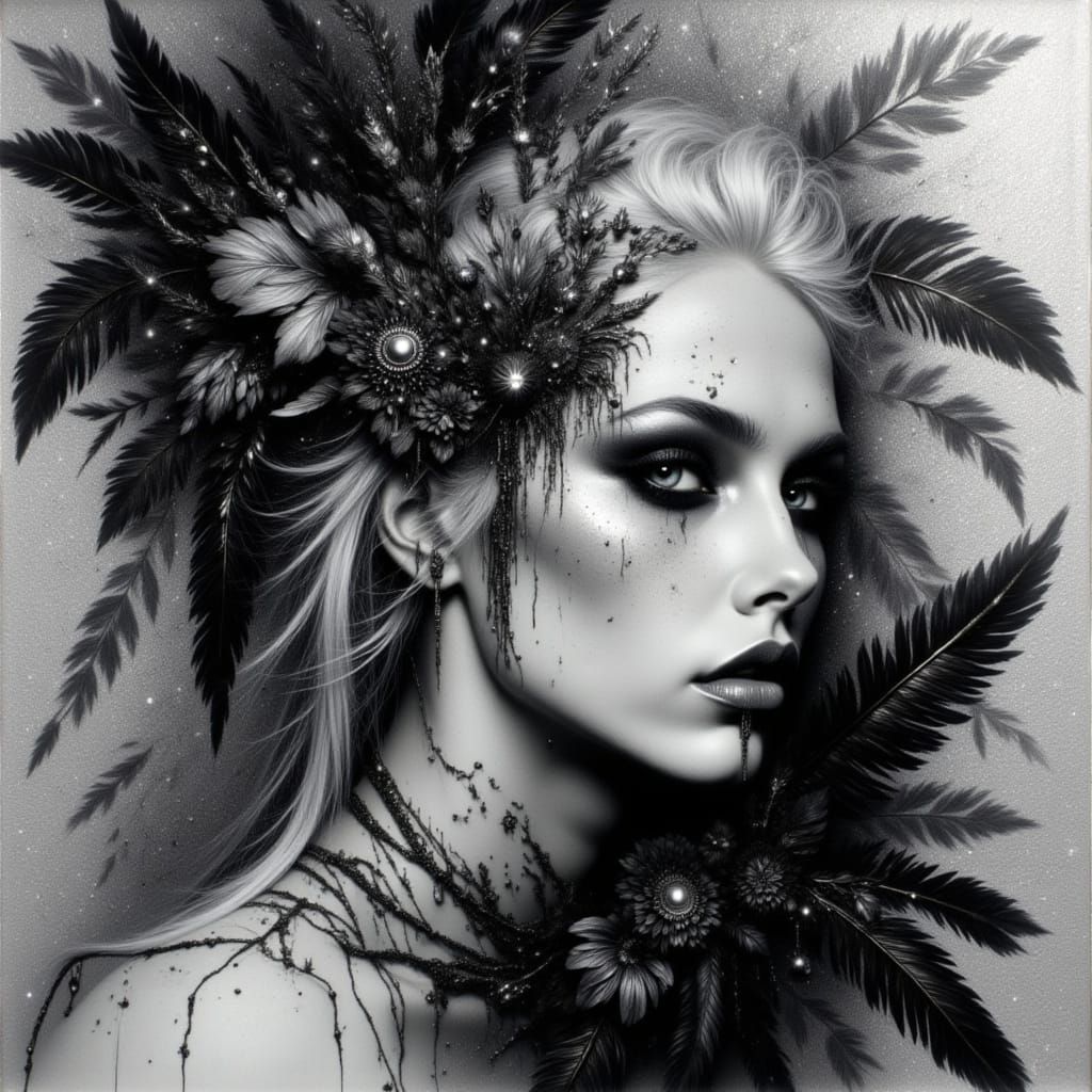 Demonic Figure with Feather Crown in Gothic Style