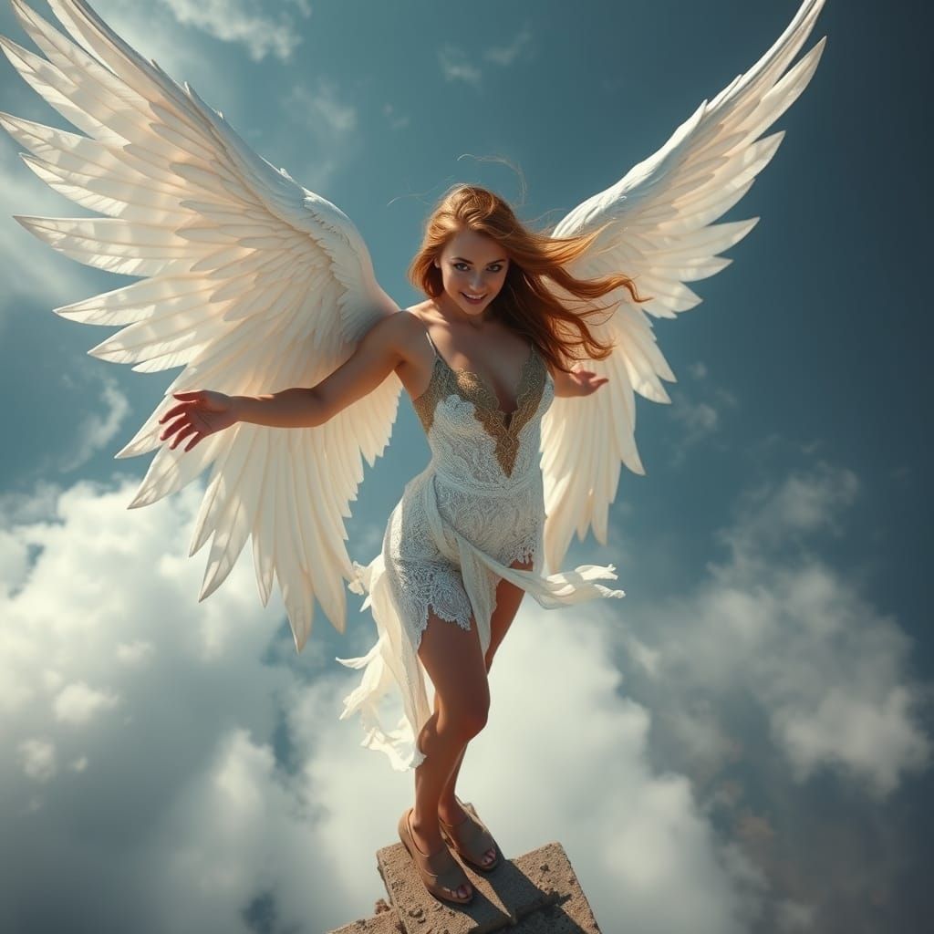 Serene Angelic Figure on a Tower