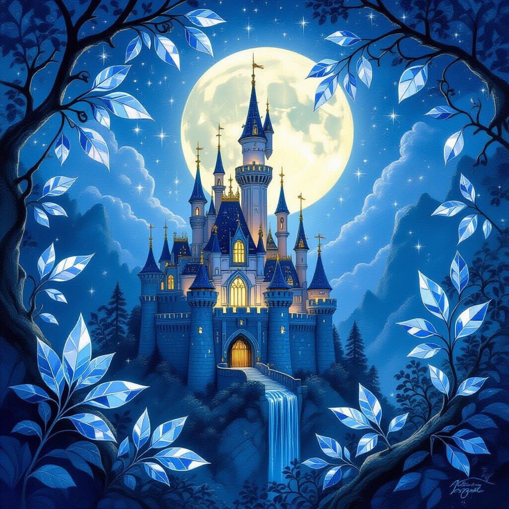 Crystal Leaf Fairy Castle in Dreamy Fantasy Style